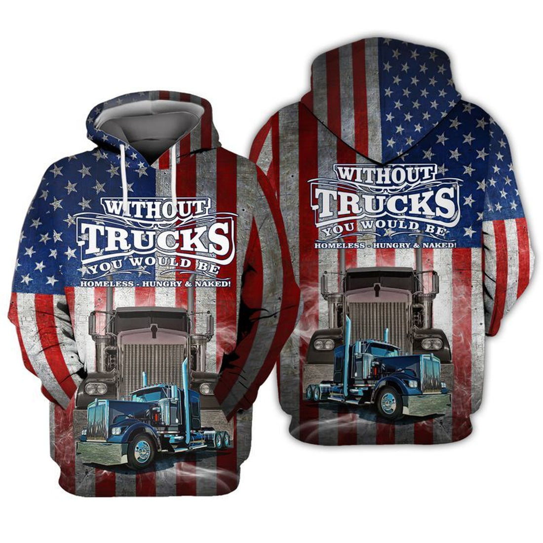 FUNSTUFFPRINT Trucker USA 3D Hoodie and Zip Hoodie