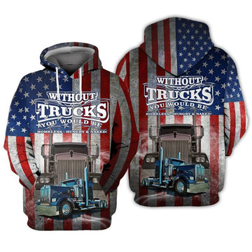 FUNSTUFFPRINT Trucker USA 3D Hoodie and Zip Hoodie