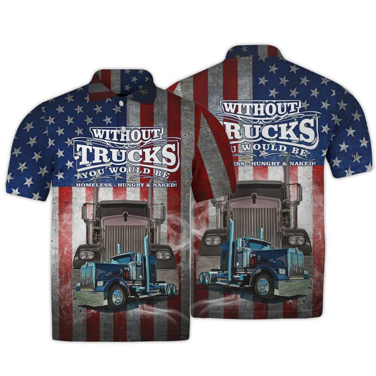 FUNSTUFFPRINT Trucker USA 3D All Over Print Polo Shirt Size S-5XL