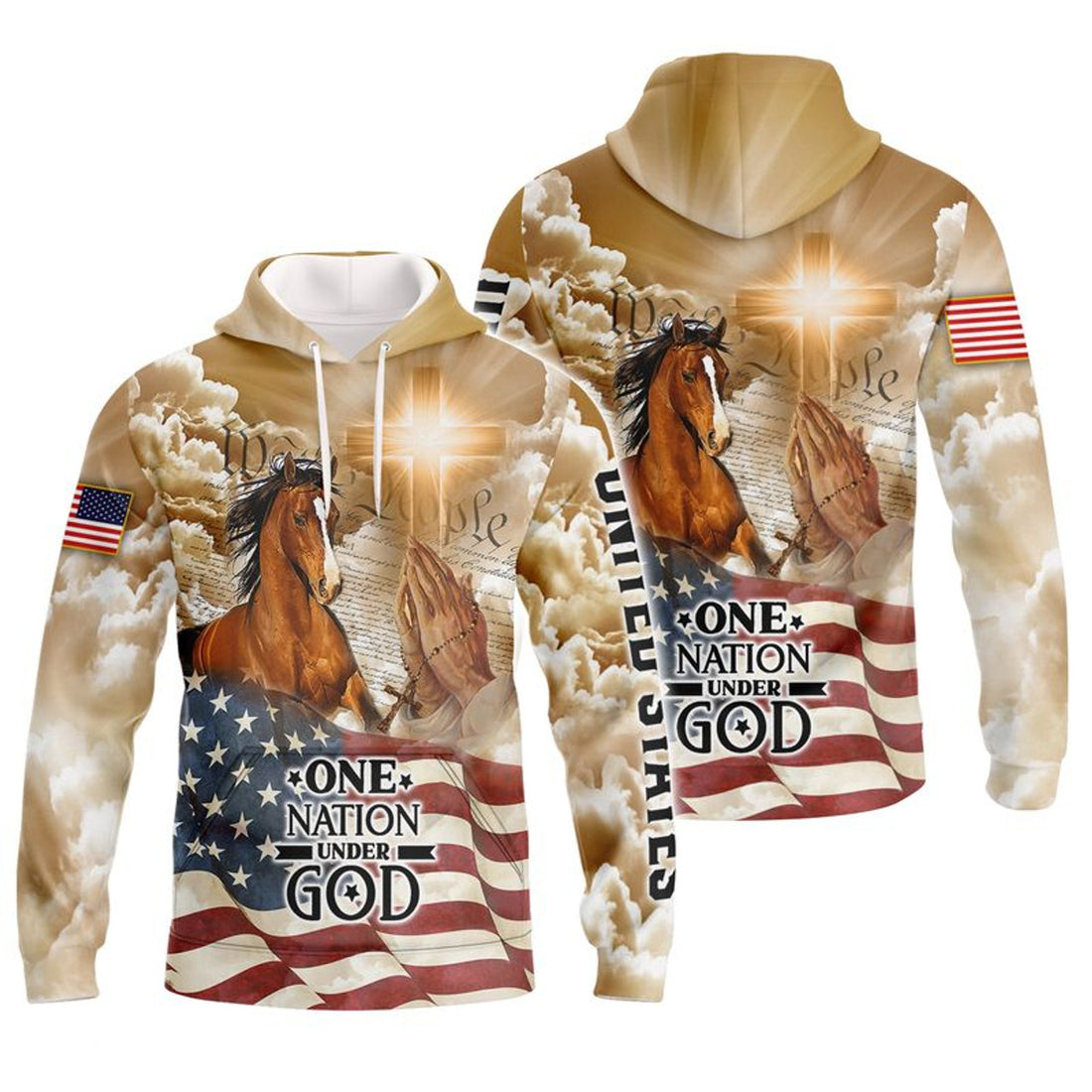 FUNSTUFFPRINT American Horse, One Nation Under God 3D Hoodie and Zip Hoodie