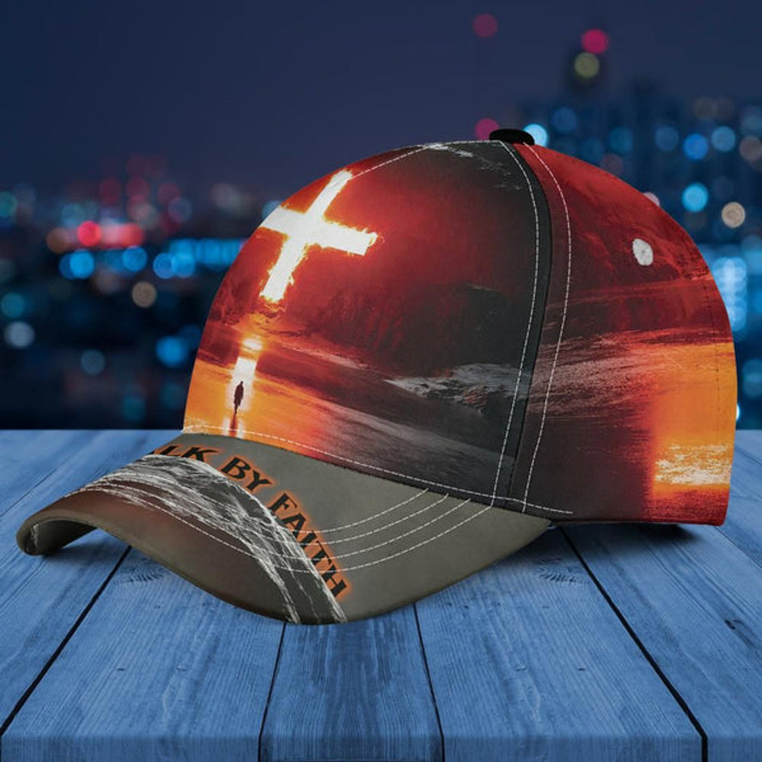 FUNSTUFFPRINT Walk By Faith Cross All Over Print Baseball Cap - Christian Hats For Men Women