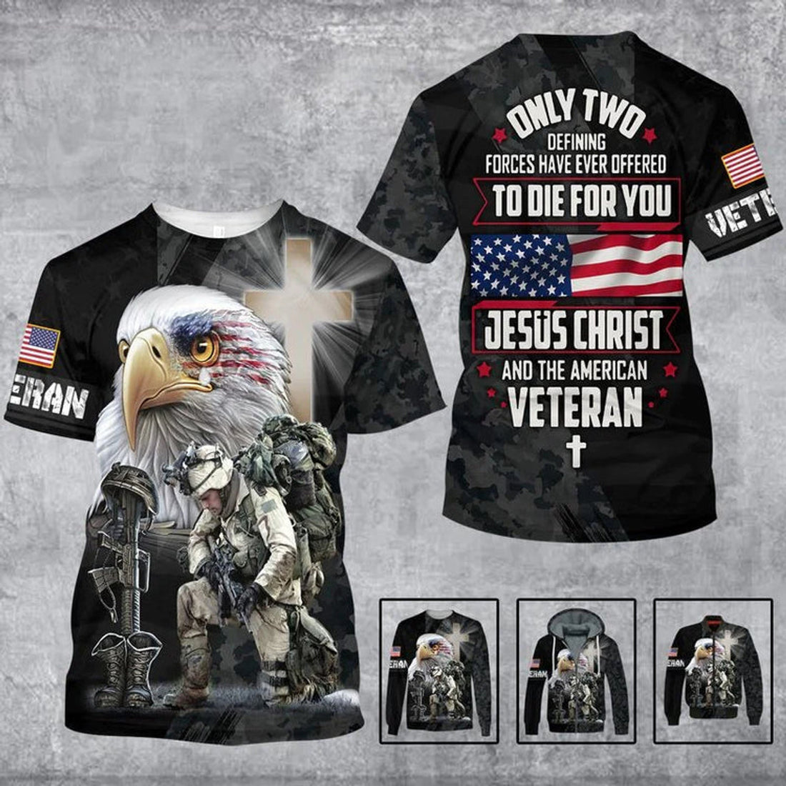 3D American Veteran Hawaiian Aloha Shirts, Jesus Christ Eagle 3D Tee Shirt, Eagle Veteran Zip Hoodie, Veteran Gifts