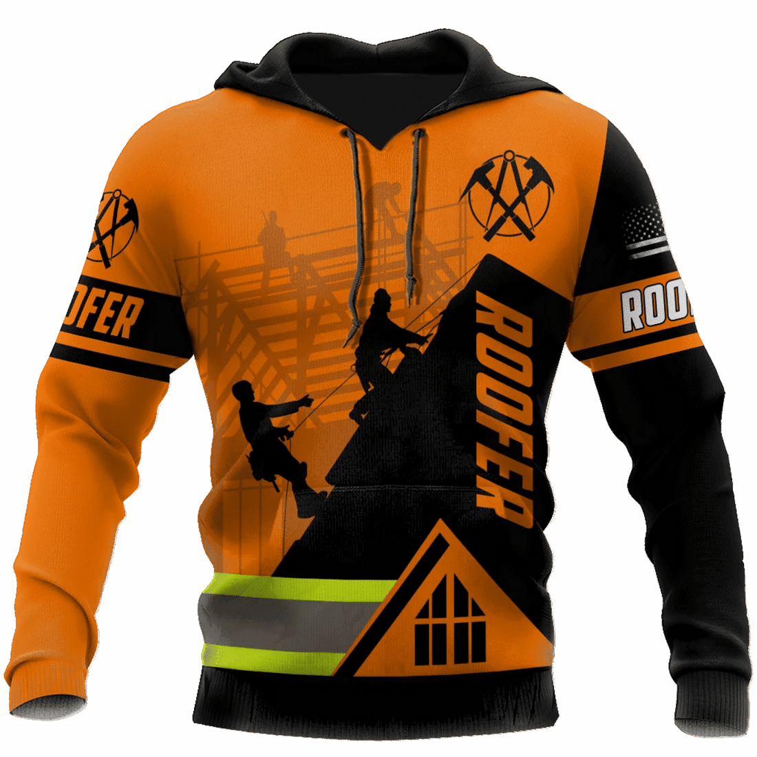 FUNSTUFFPRINT Roofing Gifts Vintage Roofer The Men Orange 3D Hoodie and Zip Hoodie
