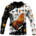 FUNSTUFFPRINT Rooster Breed Black And White Funny 3D Hoodie and Zip Hoodie
