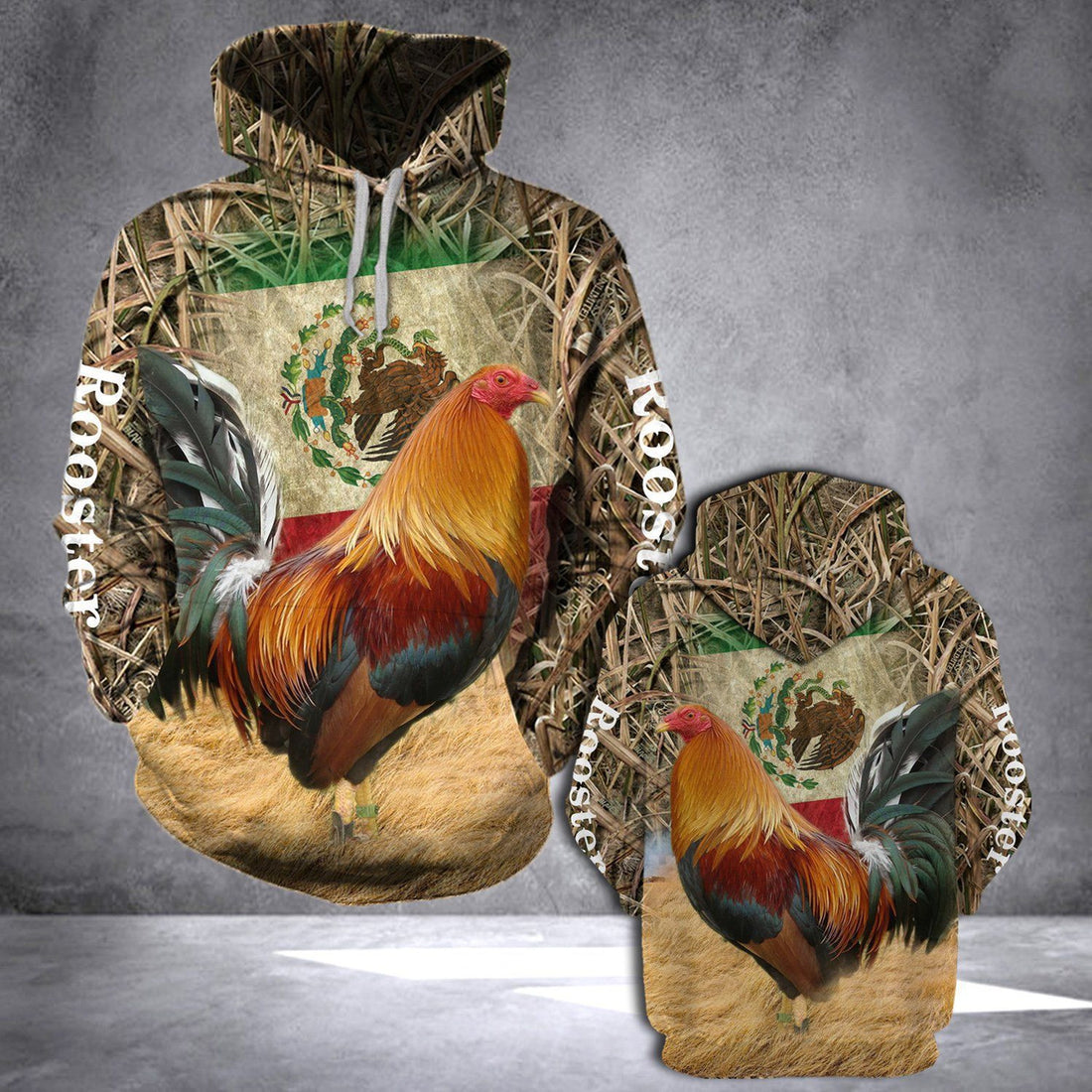 FUNSTUFFPRINT ROOSTER MEXICO FLAG 3D Hoodie and Zip Hoodie