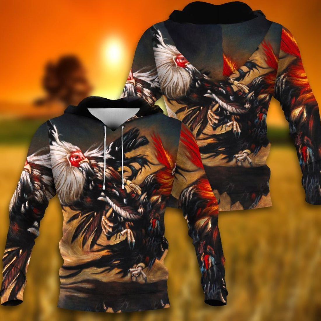 FUNSTUFFPRINT Rooster Print 3D Hoodie and Zip Hoodie