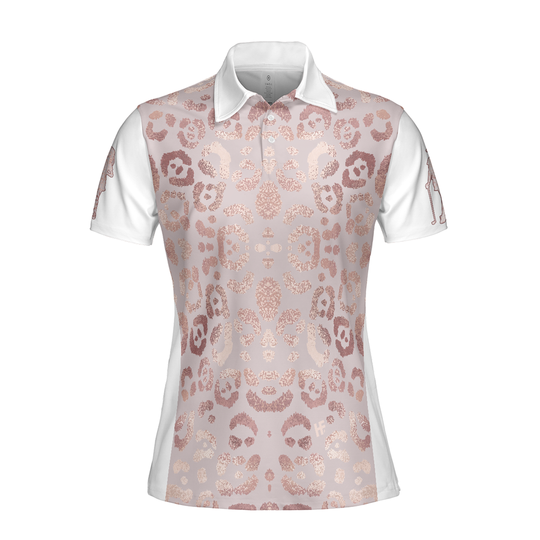 Rose Gold Leopard Print Short Sleeve Women Polo Shirt
