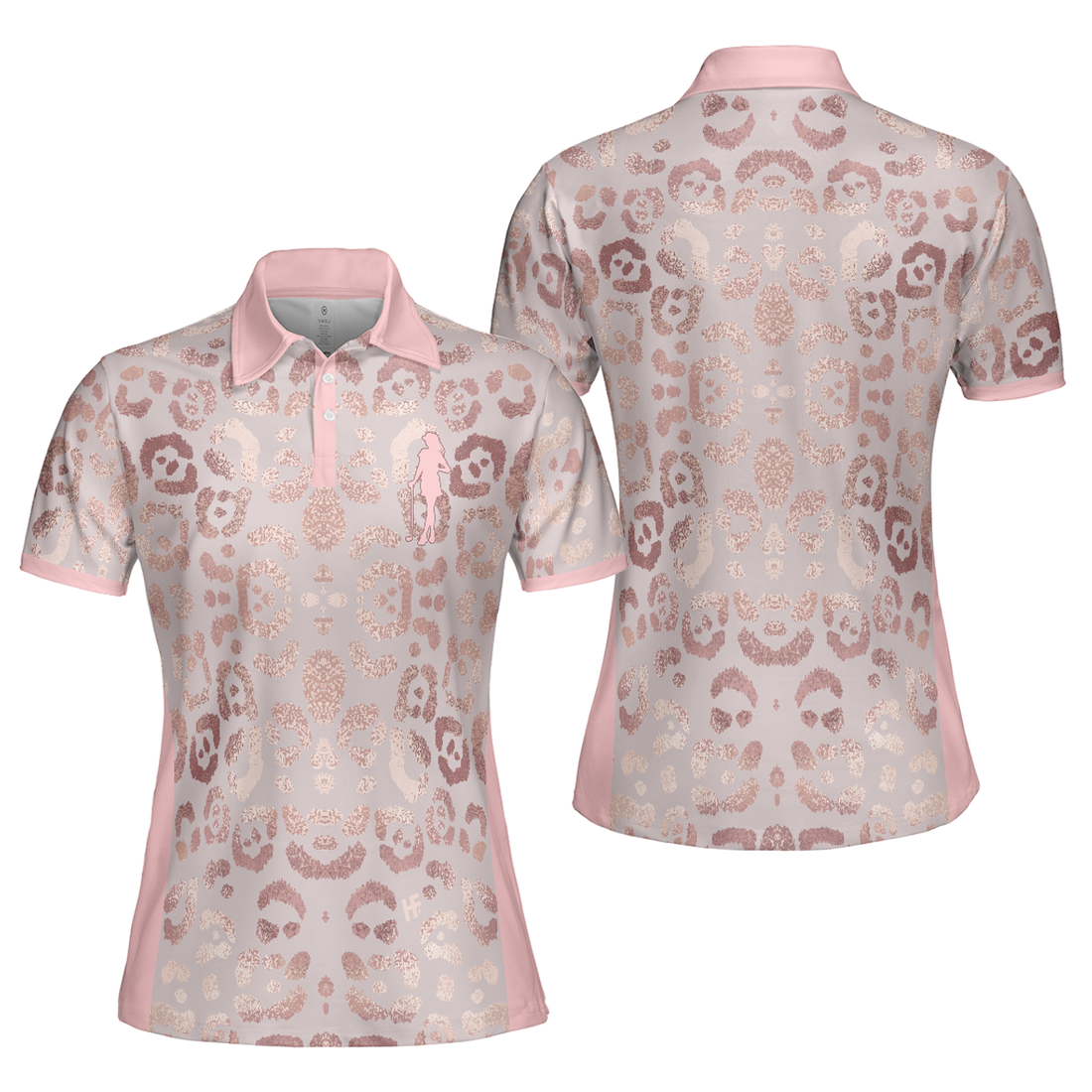 Rose Gold Leopard Print V2 Short Sleeve Women Polo Shirt