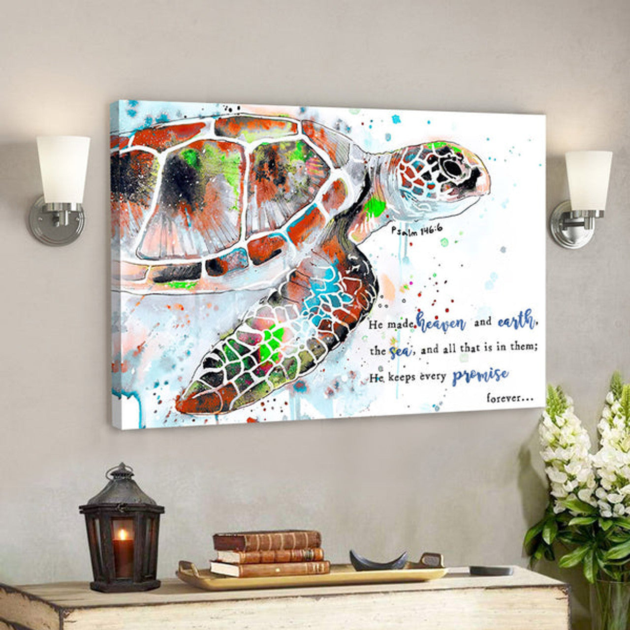 Turtle - He Made Heaven And Earth - Bible Verse Canvas - Christian Canvas Prints - Faith Canvas 