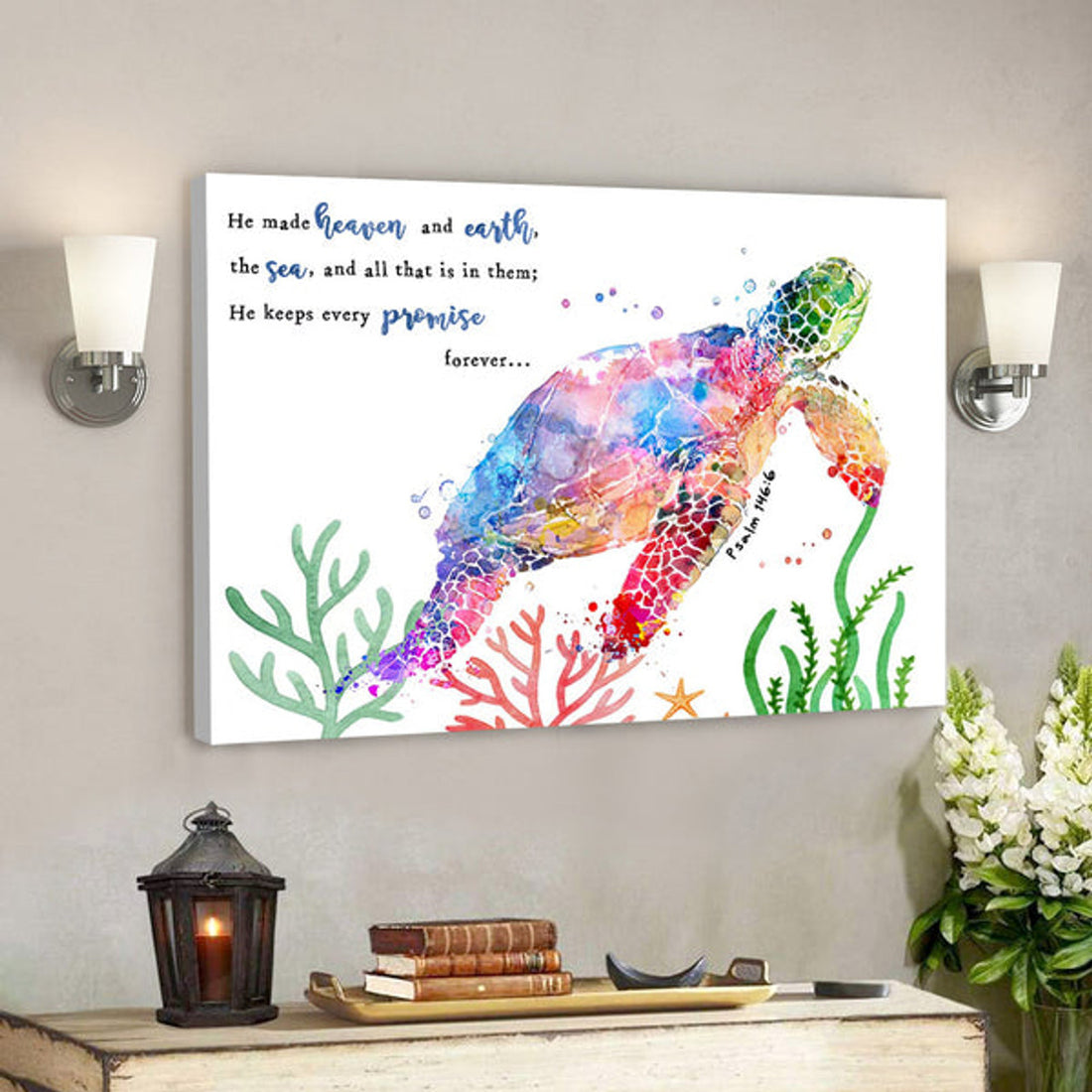 Turtle - He Made Heaven And Earth - Psalm 146:6 - Bible Verse Canvas - Christian Canvas Prints - Faith Canvas 