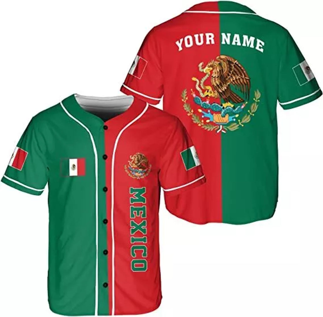 Custom Name Mexico Mexican Baseball Shirt, Customized Team Name Mexican Aztec Baseball Jersey
