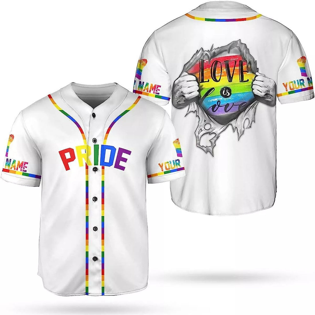 Custom Personalized LGBT Pride Baseball Jersey Pride Hand LGBT Flag Jersey Rainbow Les