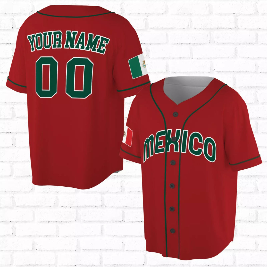 Custom Red Mexico Baseball Sports Custom Name 3D Baseball Jersey Size S-5XL