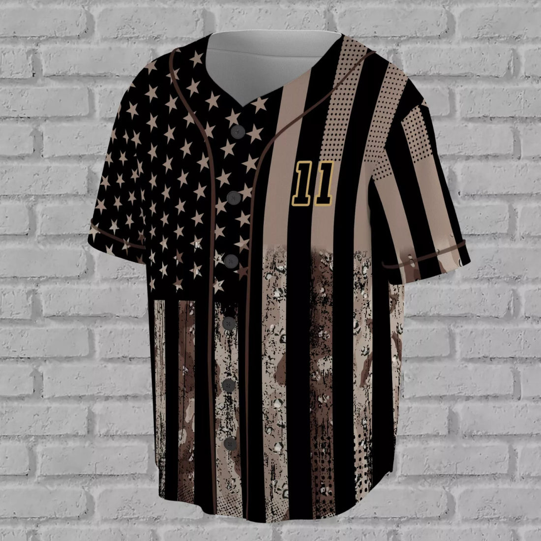 Custom Camo Black-Old Gold Salute To Service American Flag 3D Baseball Jersey