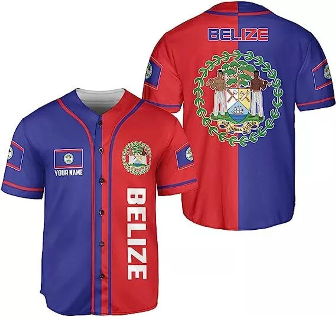 Custom Personalized Belize Baseball Jersey Shirt, Belizean Flag Jersey, Belizean Pride