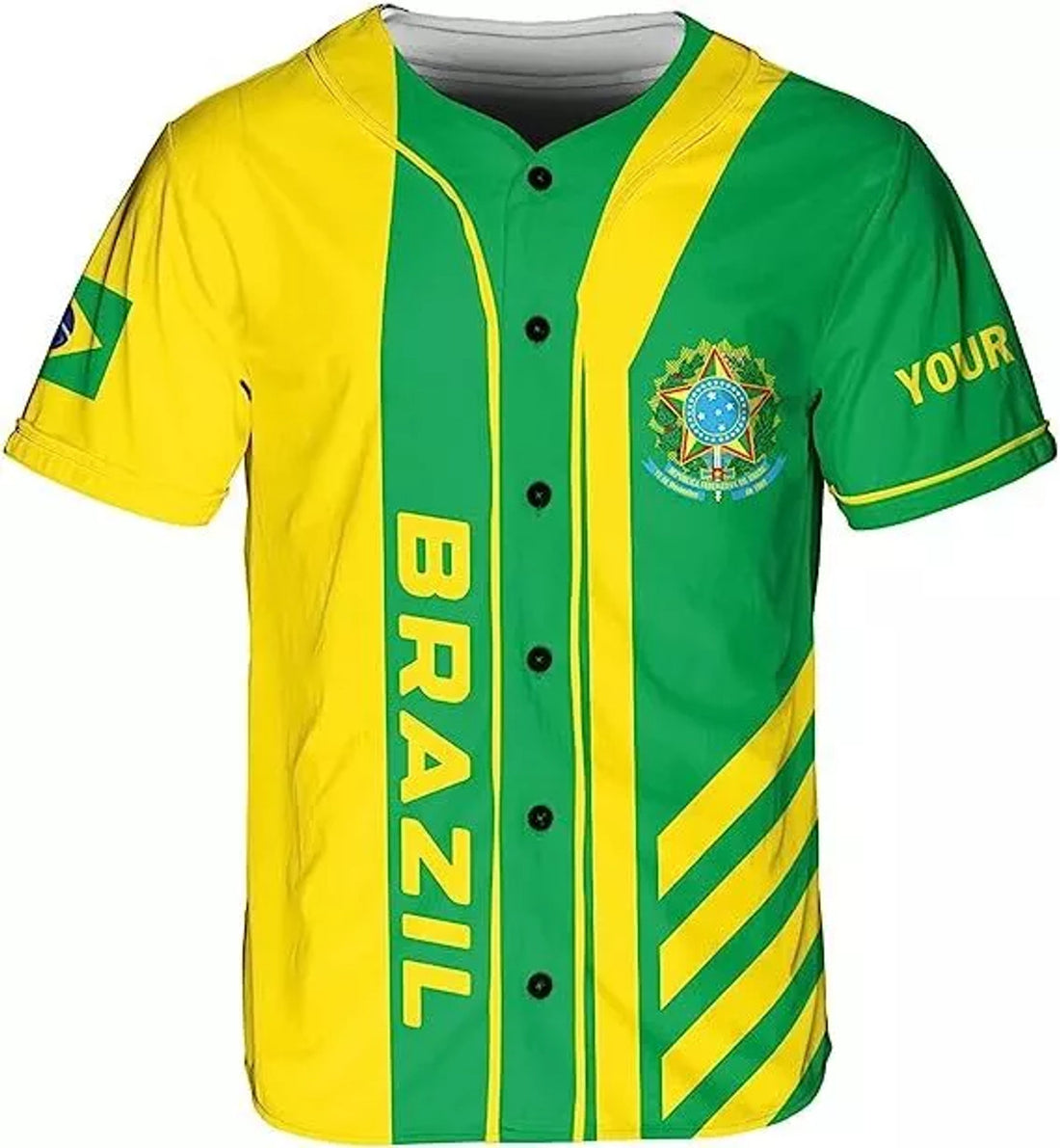 Custom Brazil Baseball Jersey Shirt, Brasil Brazilian Flag Bandera Bandeira