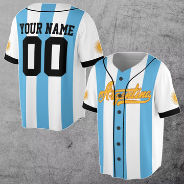 Custom Number Argentina Flag Coat of Arms Patriotic 3D Baseball Jersey Size S-5XL