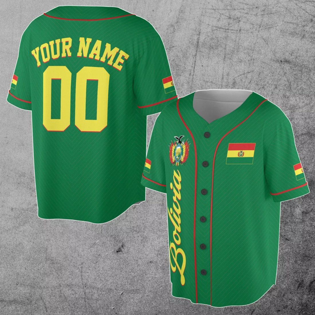 Custom Number Bolivia Flag Coat of Arms Patriotic 3D Baseball Jersey Size S-5XL