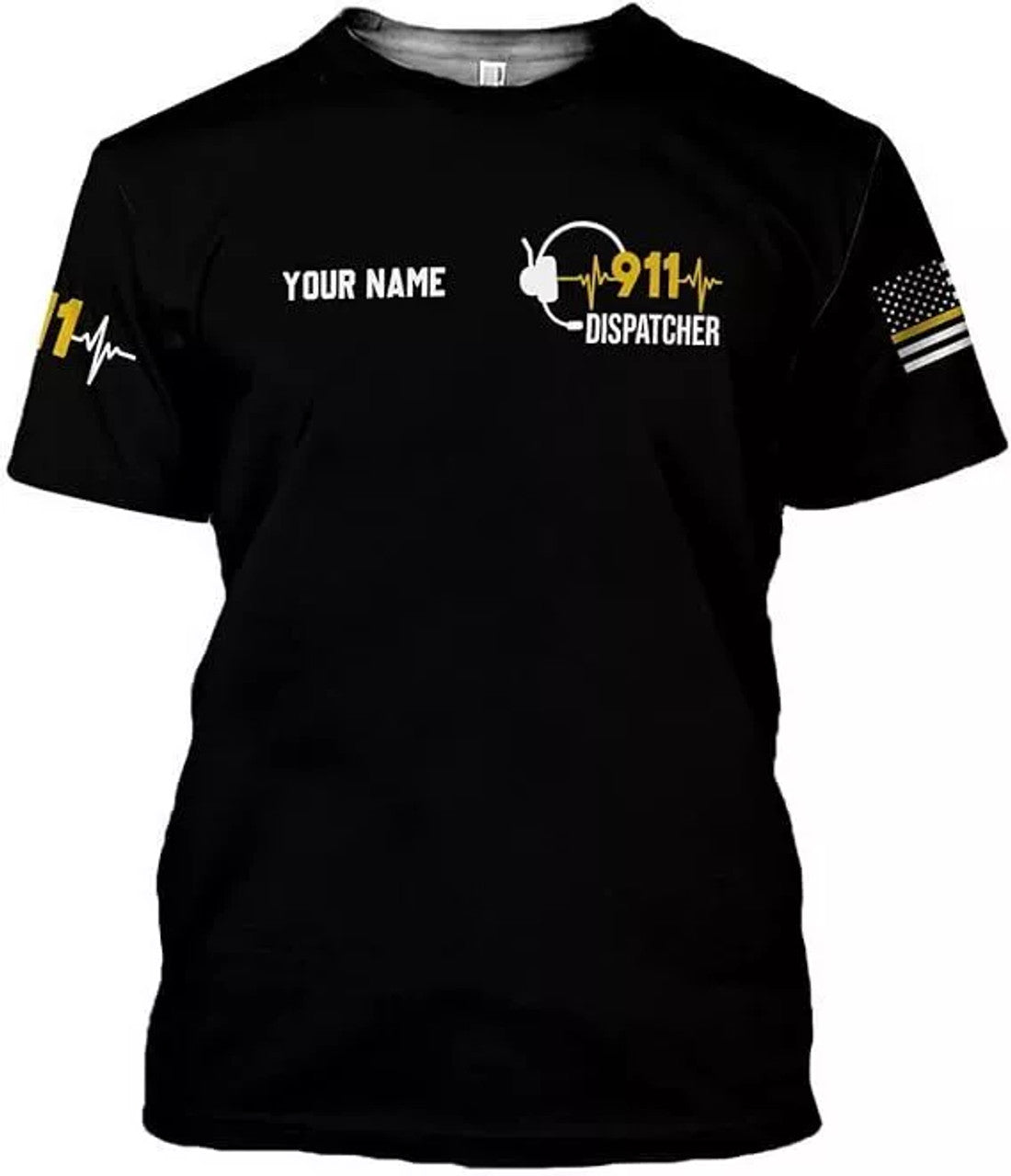 Custom Dispatcher 3D Shirt, Custom Dispatcher 3D T-shirt, Thin Gold Line Flag T-Shirt