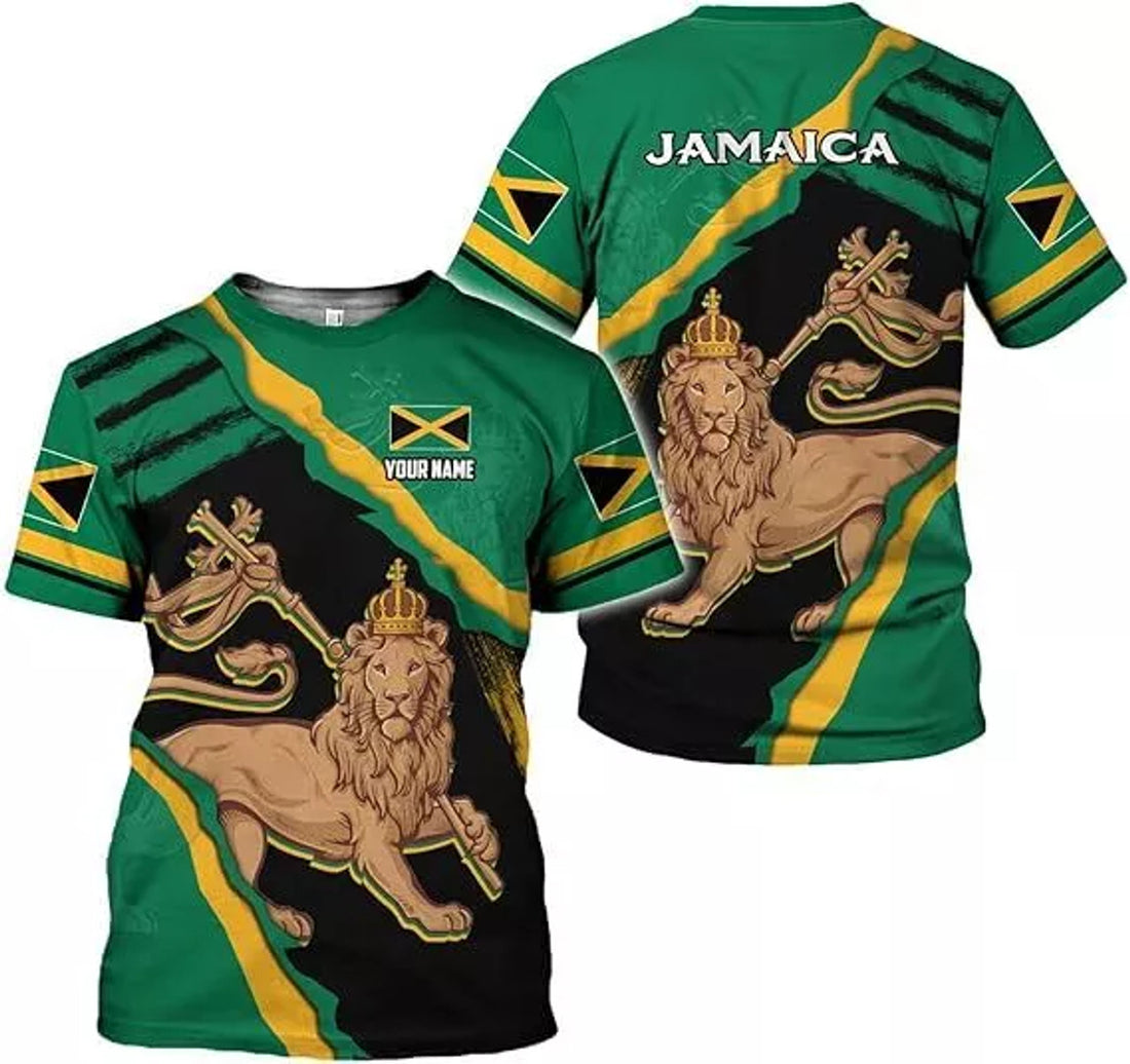 Custom Jamaica Shirt 3D Custom Jamaica Flag Lion Shirt for Men Women Jamaican Pride