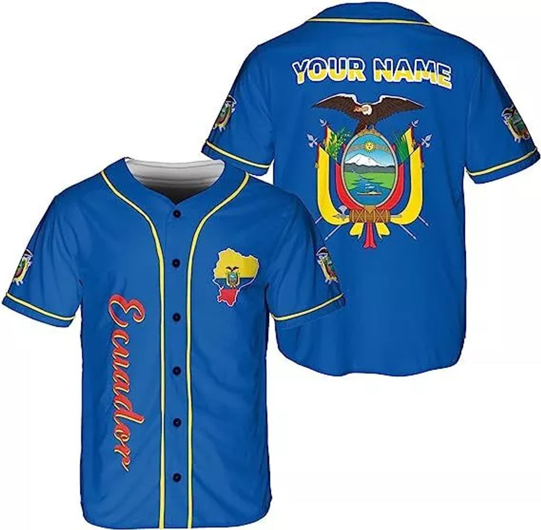 Custom Name Ecuador Baseball Jersey Shirt, Ecuador Flag Jersey, Ecuadorian Jers