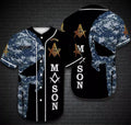 Custome Navy Skull Masonic Freemason 3D Baseball Jersey Shirt Size S-5XL