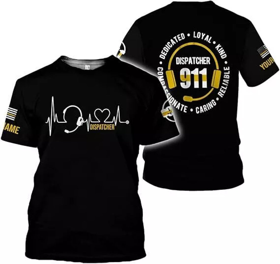 Custom Dispatcher 3D Shirt, Custom Dispatcher 3D T-shirt, Thin Gold Line Flag