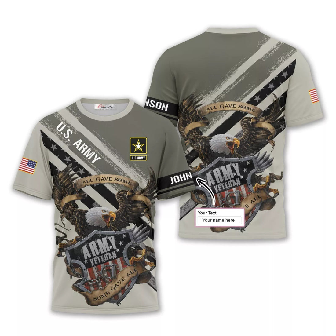 Custom Name US Army Veteran 3D Shirt, Men and Women Full Size S-5XL