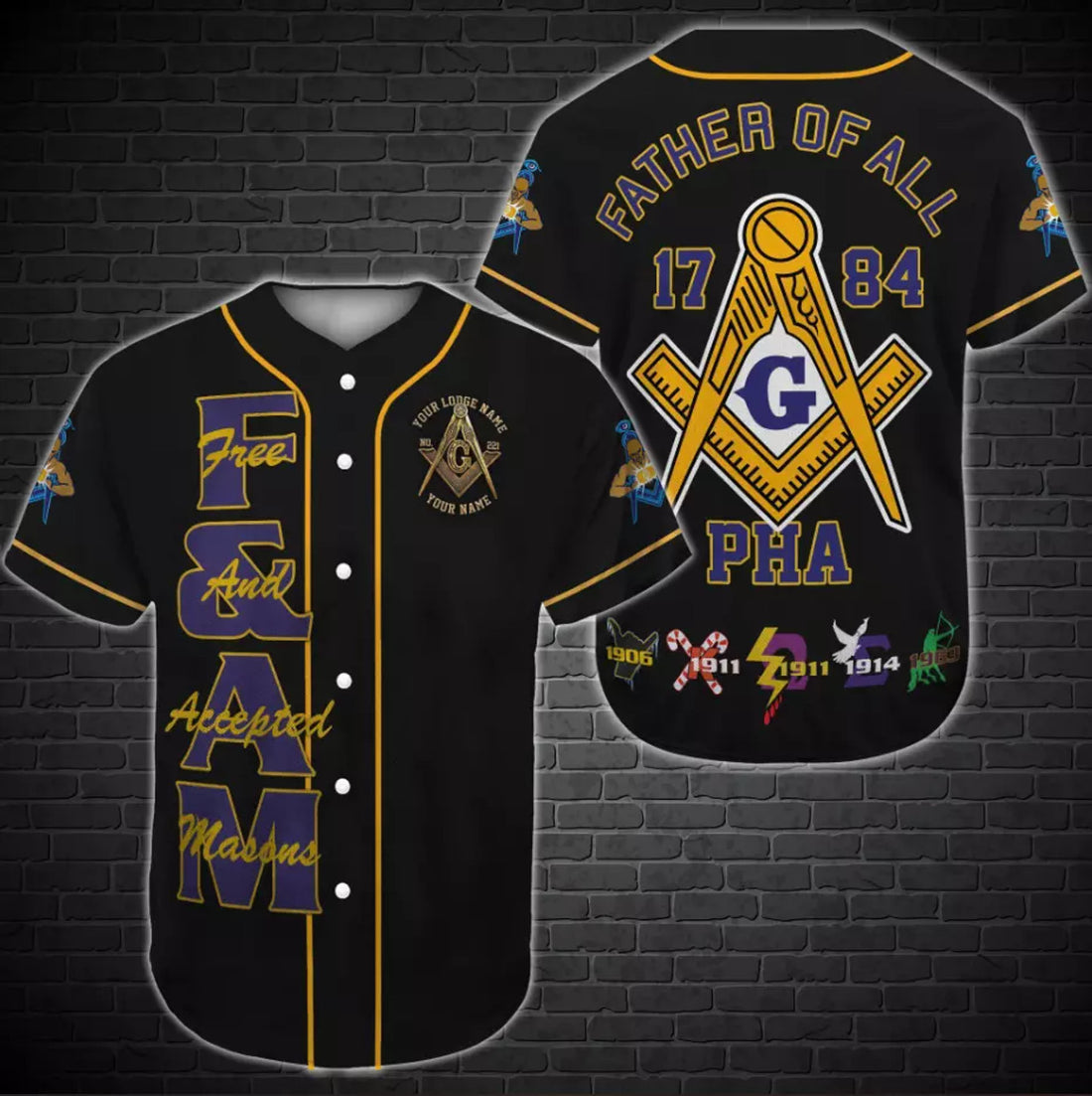 Custom Freemasonry Father Of All 1784 PHA 3D Baseball Jersey Shirt Size S-5XL