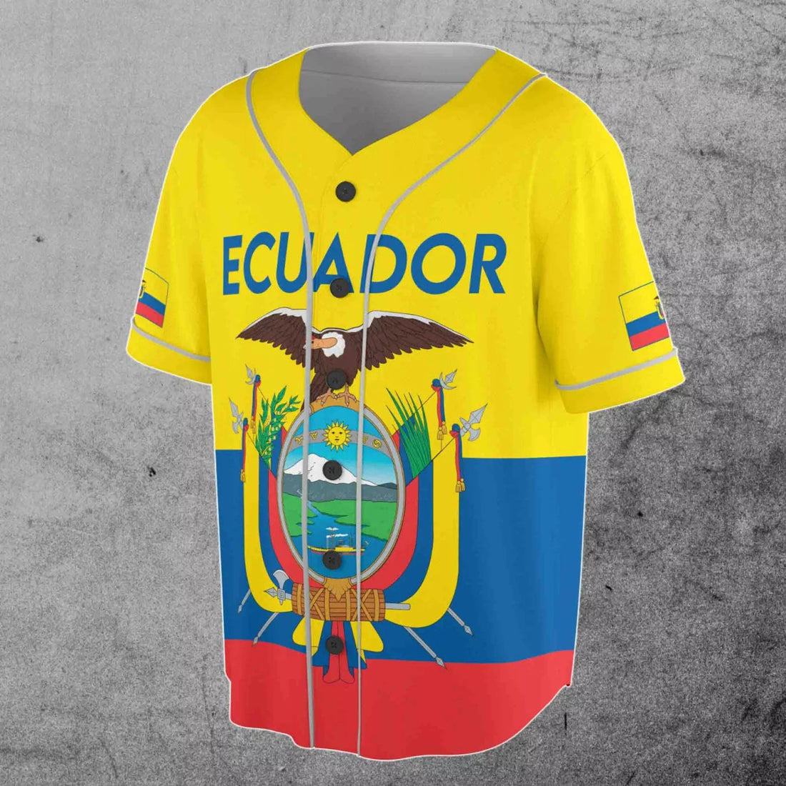 Custom Number Ecuador Flag Coat of Arms Patriotic 3D Baseball Jersey Size S-5XL