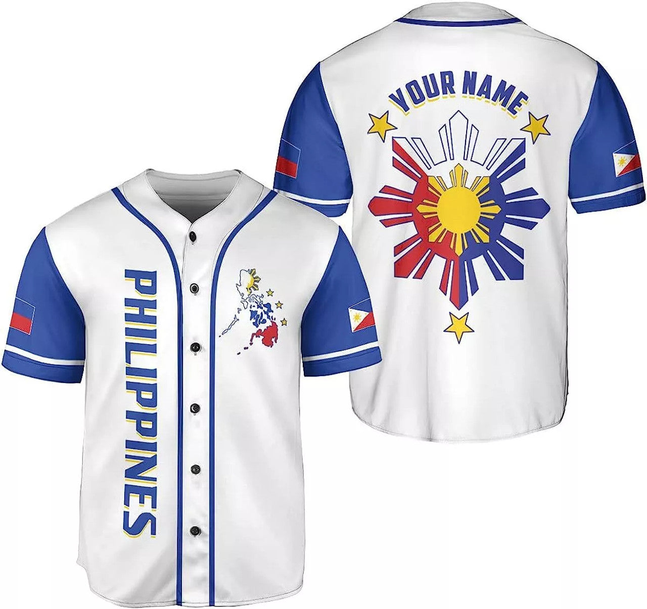 Custom Personalized Philippines Baseball Jersey, Filipino Flag Baseball Jersey Philipp