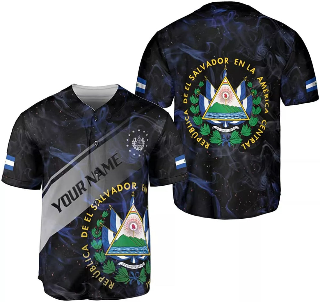Custom Personalized Name El Salvador Baseball Jersey Shirt, El Salvador Flag Shirt Men