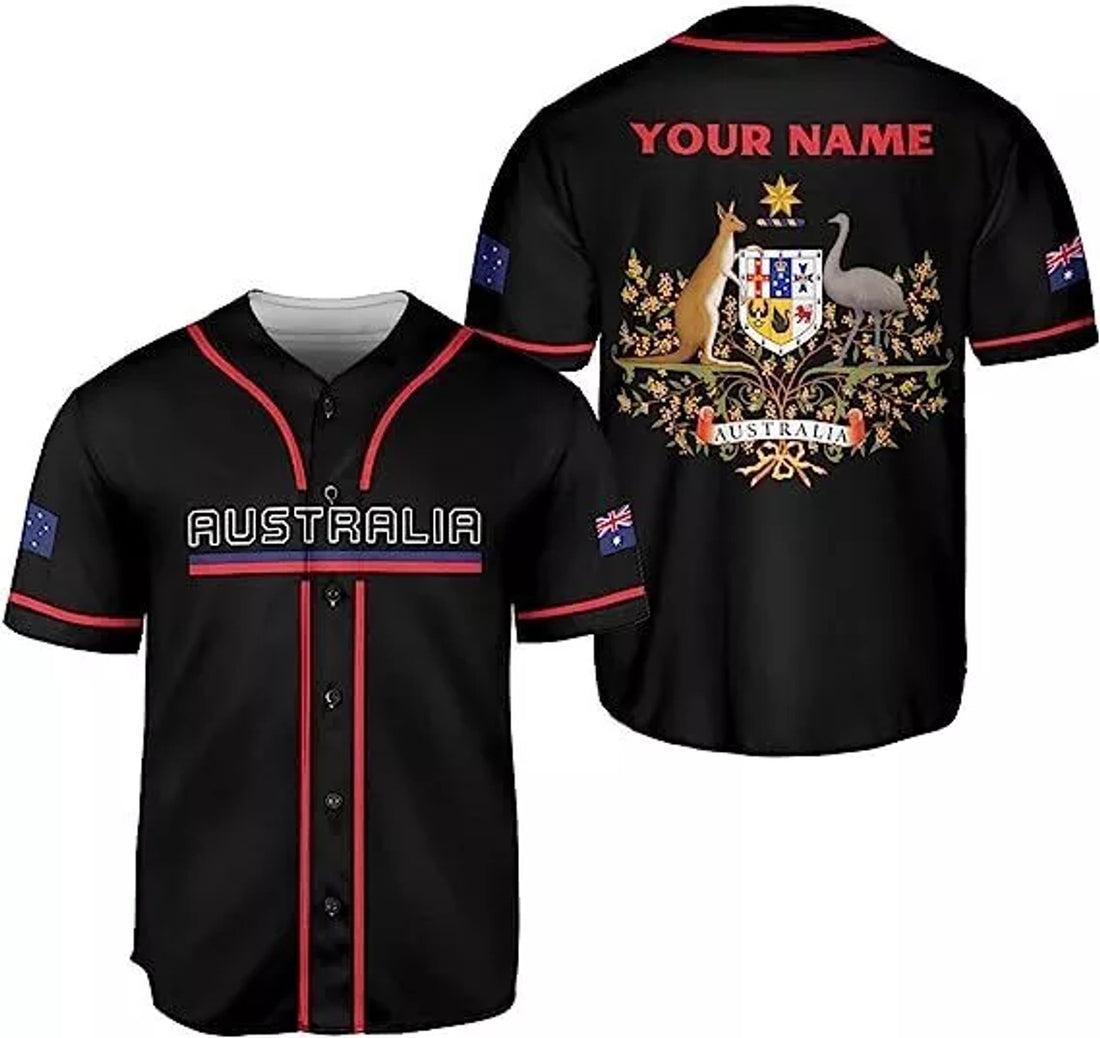 Custom Name Australia Baseball Jersey Shirt Australia Flag Australian Kangaroo