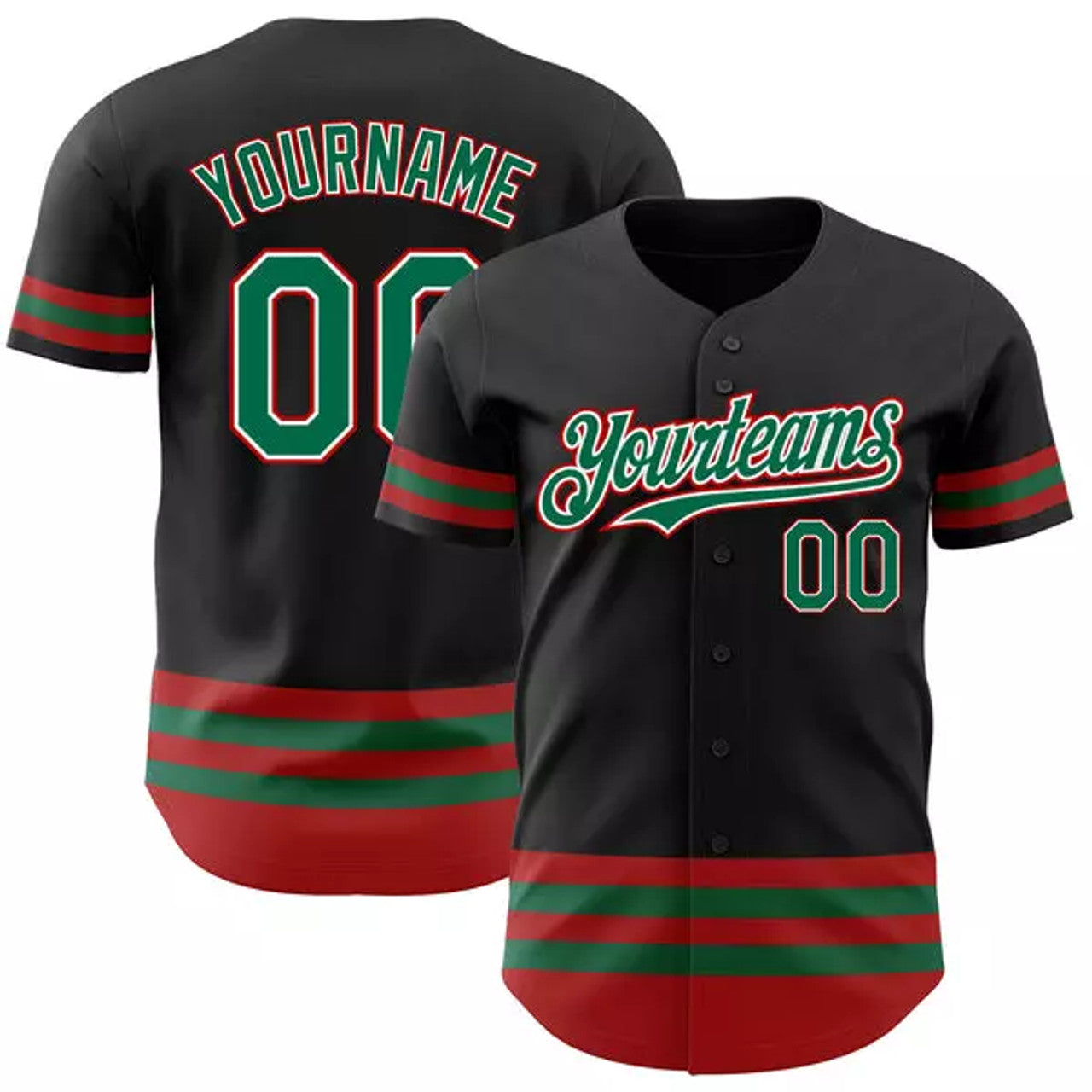 Custom Mexican Sport Team 3D Custom Black Kelly Green-Red Line Baseball Jersey - Ony 1