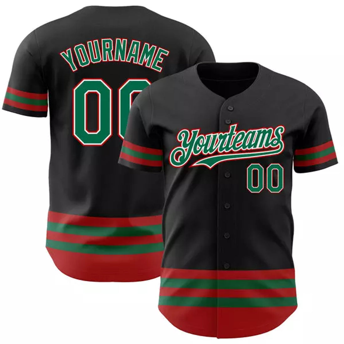 Custom Mexican Sport Team 3D Custom Black Kelly Green-Red Line Baseball Jersey - Ony 1