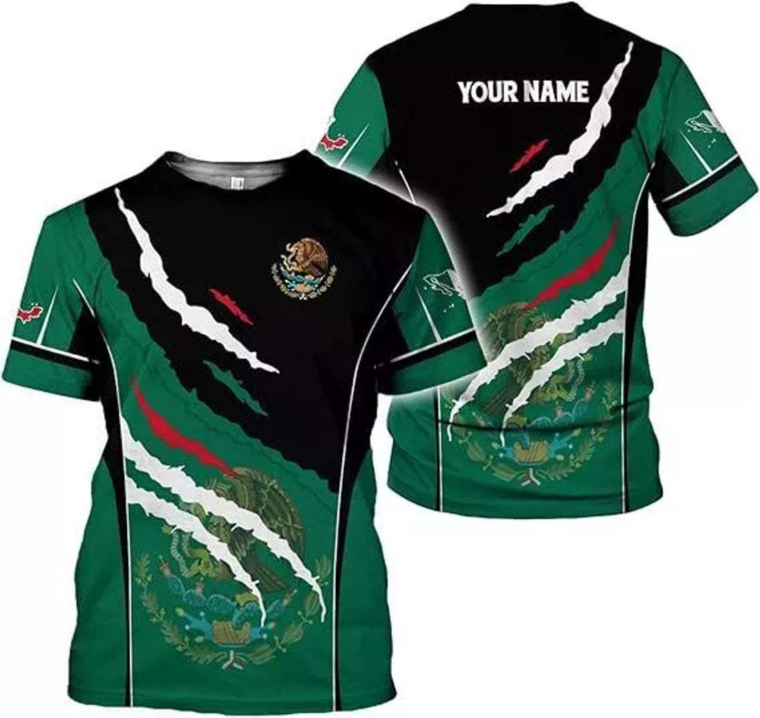 Custom 3D Mexico Shirts for Men Mexican Shirts 3D Mexican Flag T-Shirt Mexico Flag