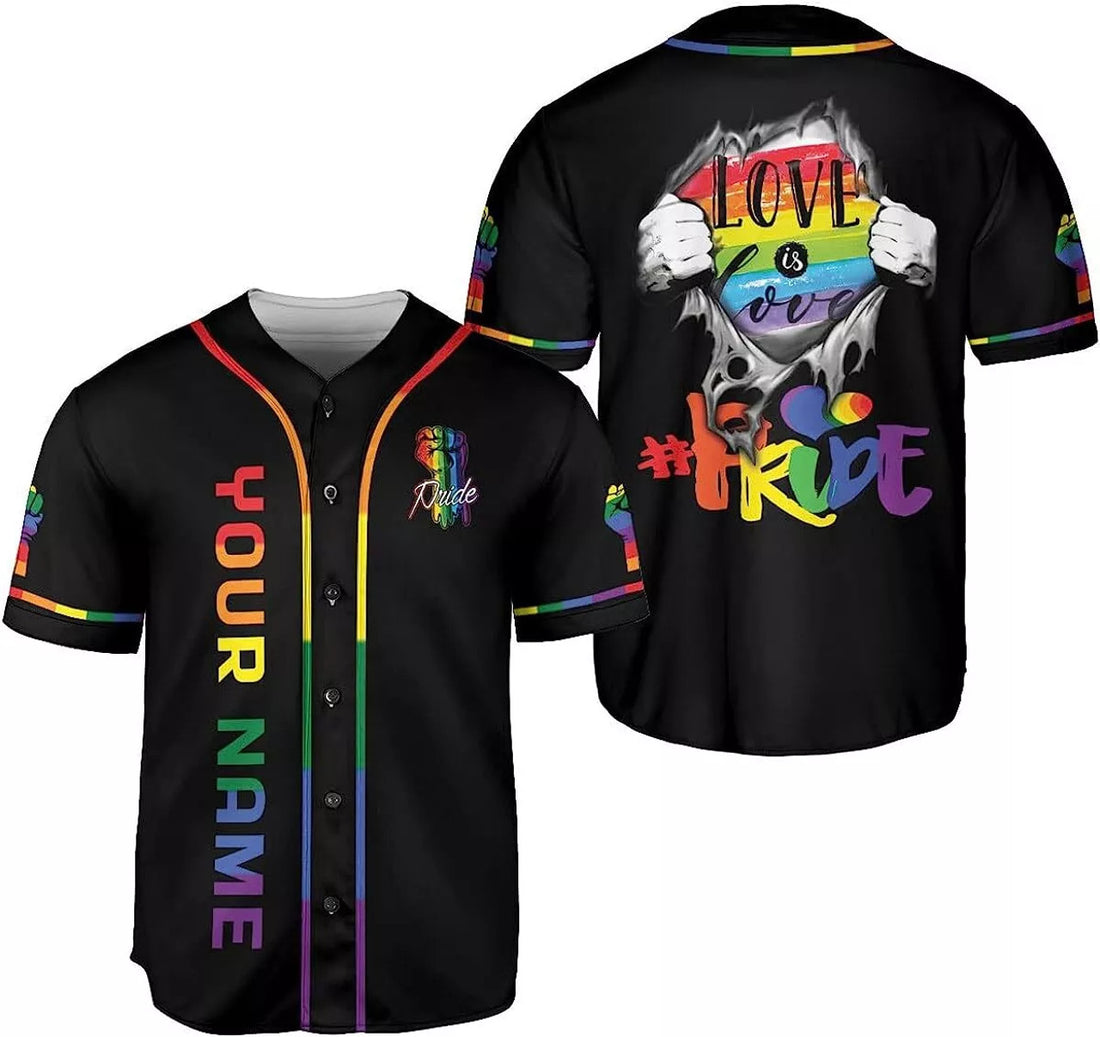 Custom Name LGBT Pride Baseball Jersey Pride Hand LGBT Flag Jersey Rainbow Les