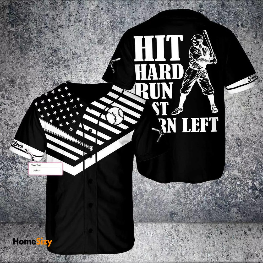 Custom Hit Hard Run Fast Turn Left Baseball Jersey Shirt 3d s 5xl Men Dad Father Day Gi