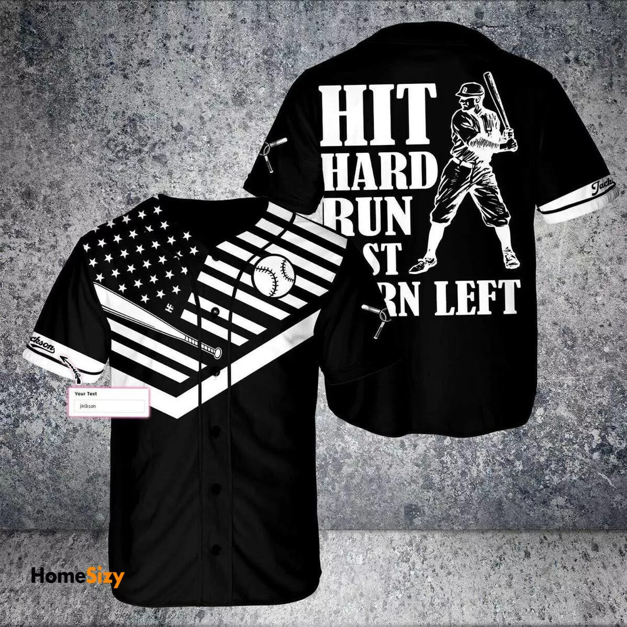 Custom Hit Hard Run Fast Turn Left Baseball Jersey Shirt 3d s 5xl Men Dad Father Day Gi