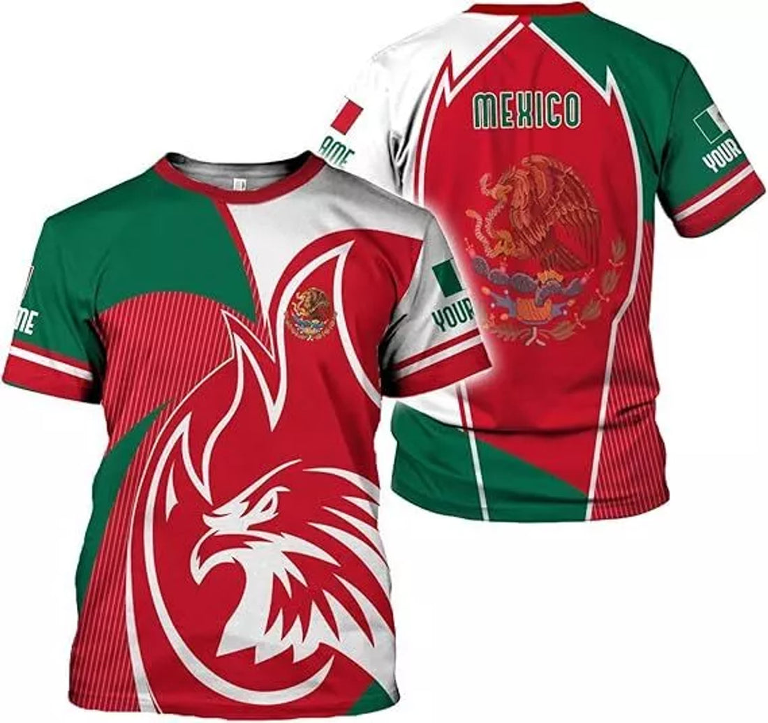 Custom Mexico Shirts for Men Mexican Shirts 3D Mexican Flag T-Shirt Mexico
