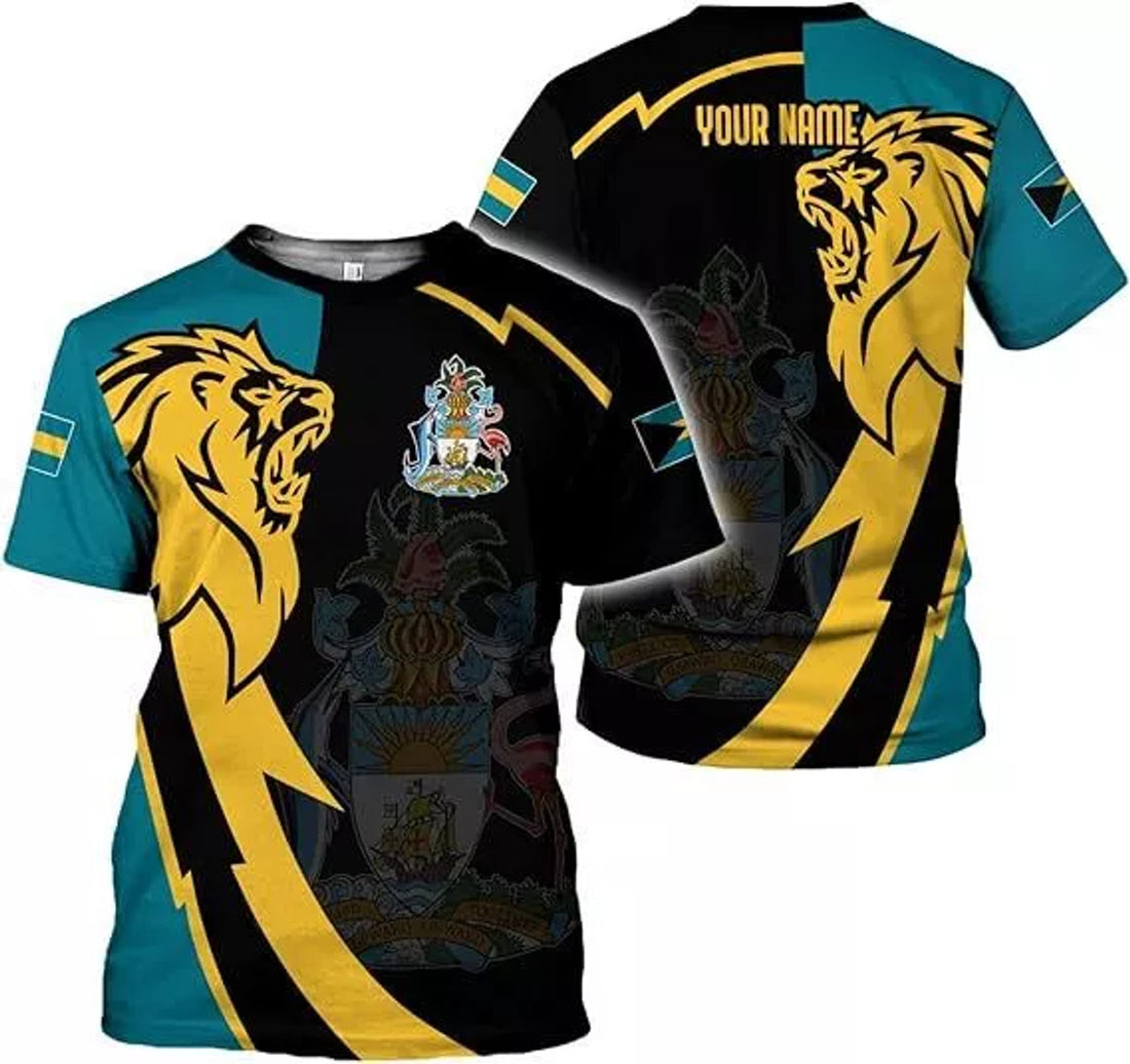 Custom Personalized Bahamas Coat of Arms Lions Men's T-shirt S-5XL