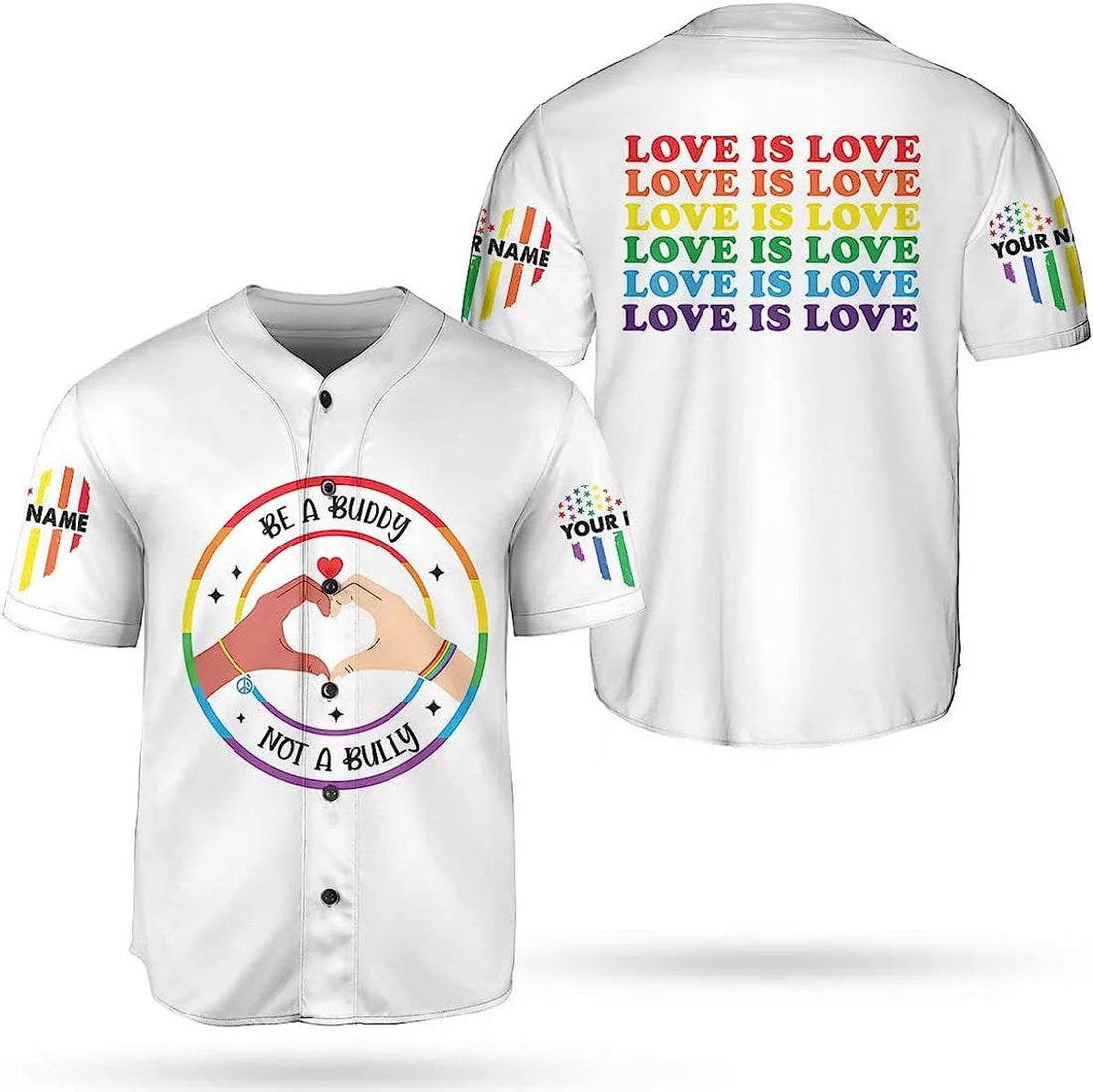 Custom Personalized LGBT Pride Baseball Jersey, Pride Hand LGBT Flag Jersey Rainbow Les