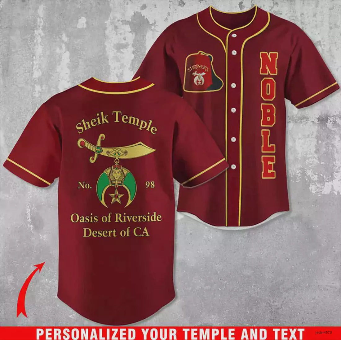 Personalized Shriners Temple All Over Print Baseball Jersey S-5XL