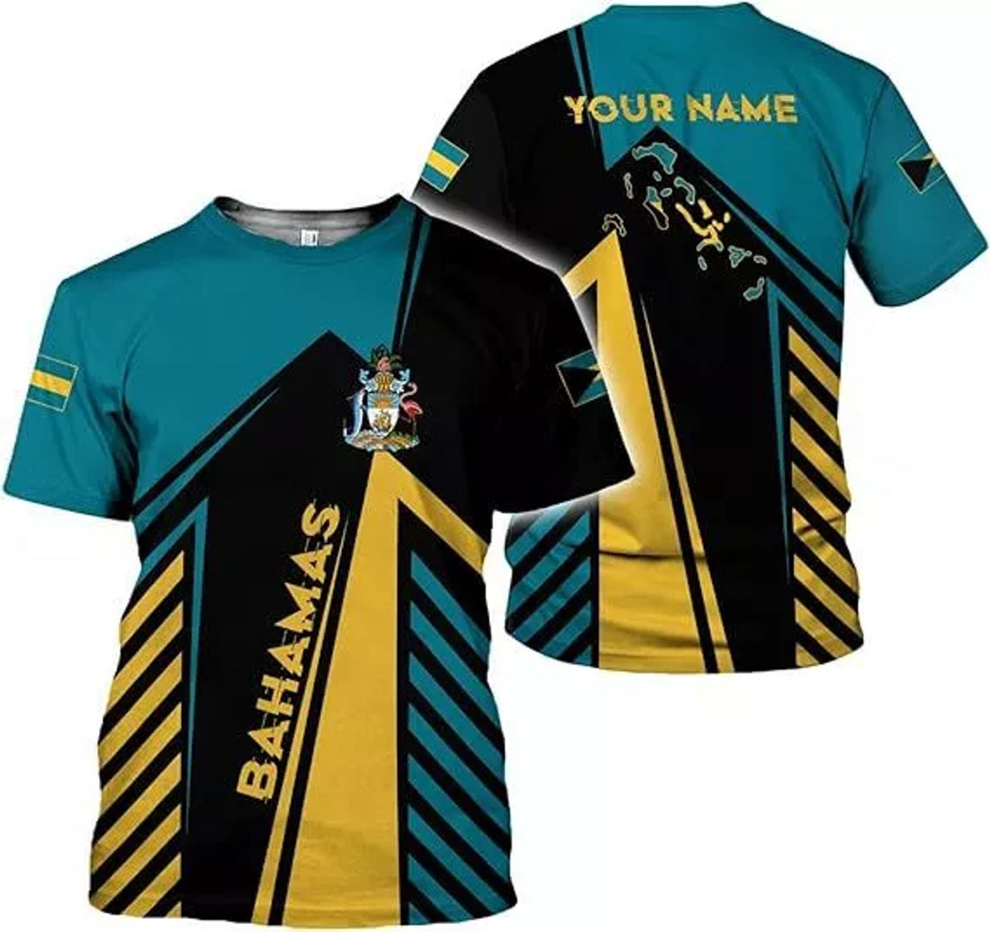 Custom Personalized 3D Bahamas T-Shirt for Men Women Bahamian Flag Travel Vacation