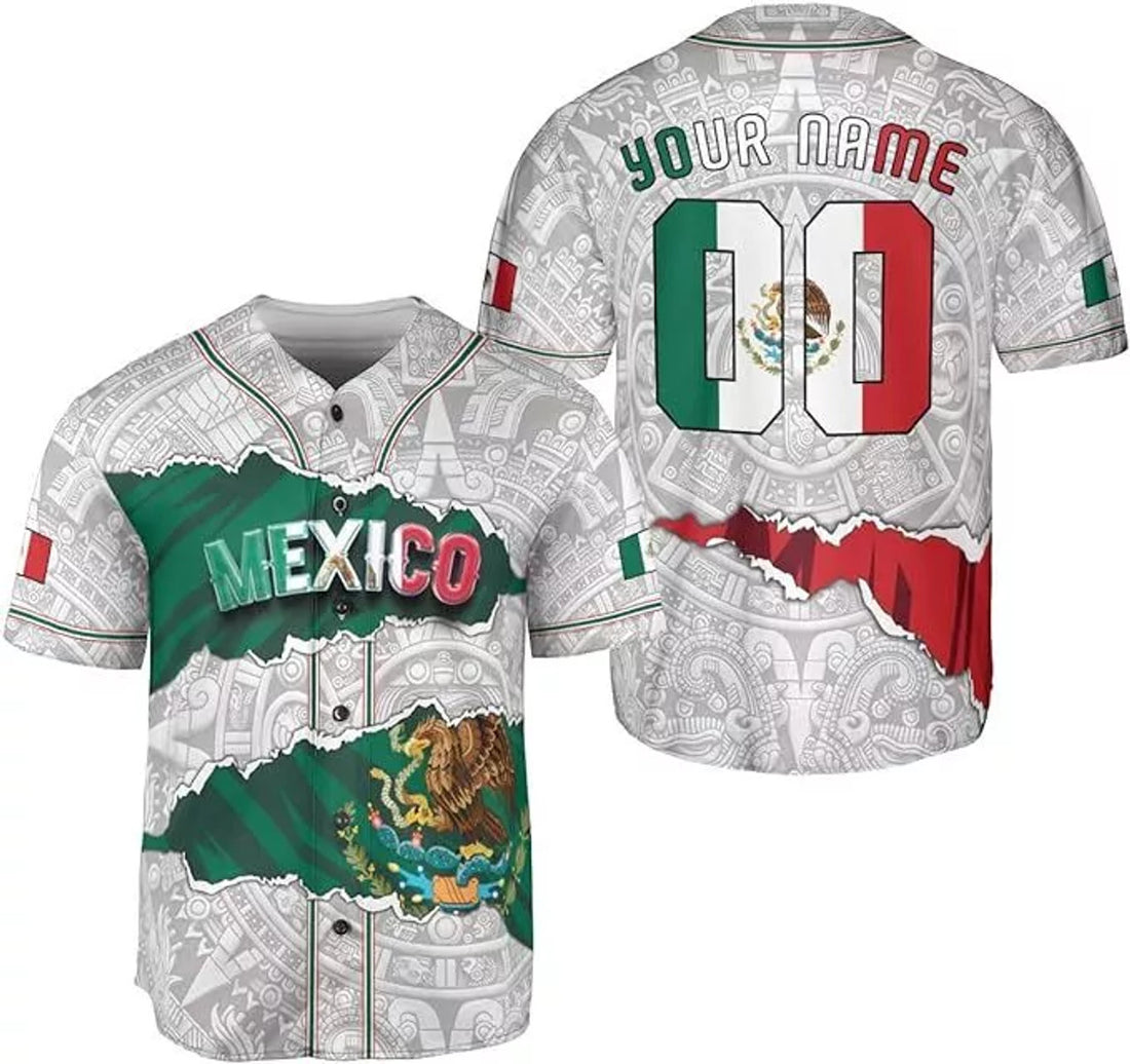 Custom Pride Eagle Mexico Flag Coat of Arms Mexican Baseball Jersey