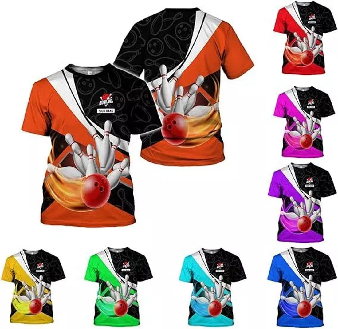 Customize Name Team Name Bowling Uniform Bowling Team Gift Unisex 3D T-shirt Size