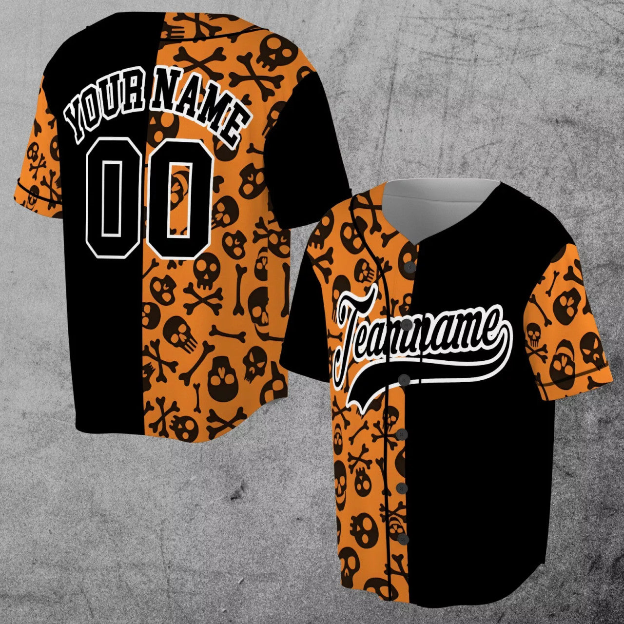 Custom Funny Halloween Skull Cross Bone Pattern Gift 3D Baseball Jersey Size S-5XL