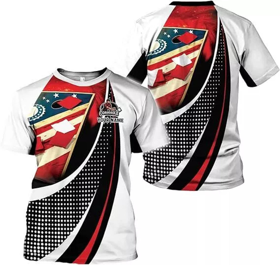 Custom 3D Cornhole T-Shirt Personalized Cornhole Team Uniform Gift for Men T-Shirt