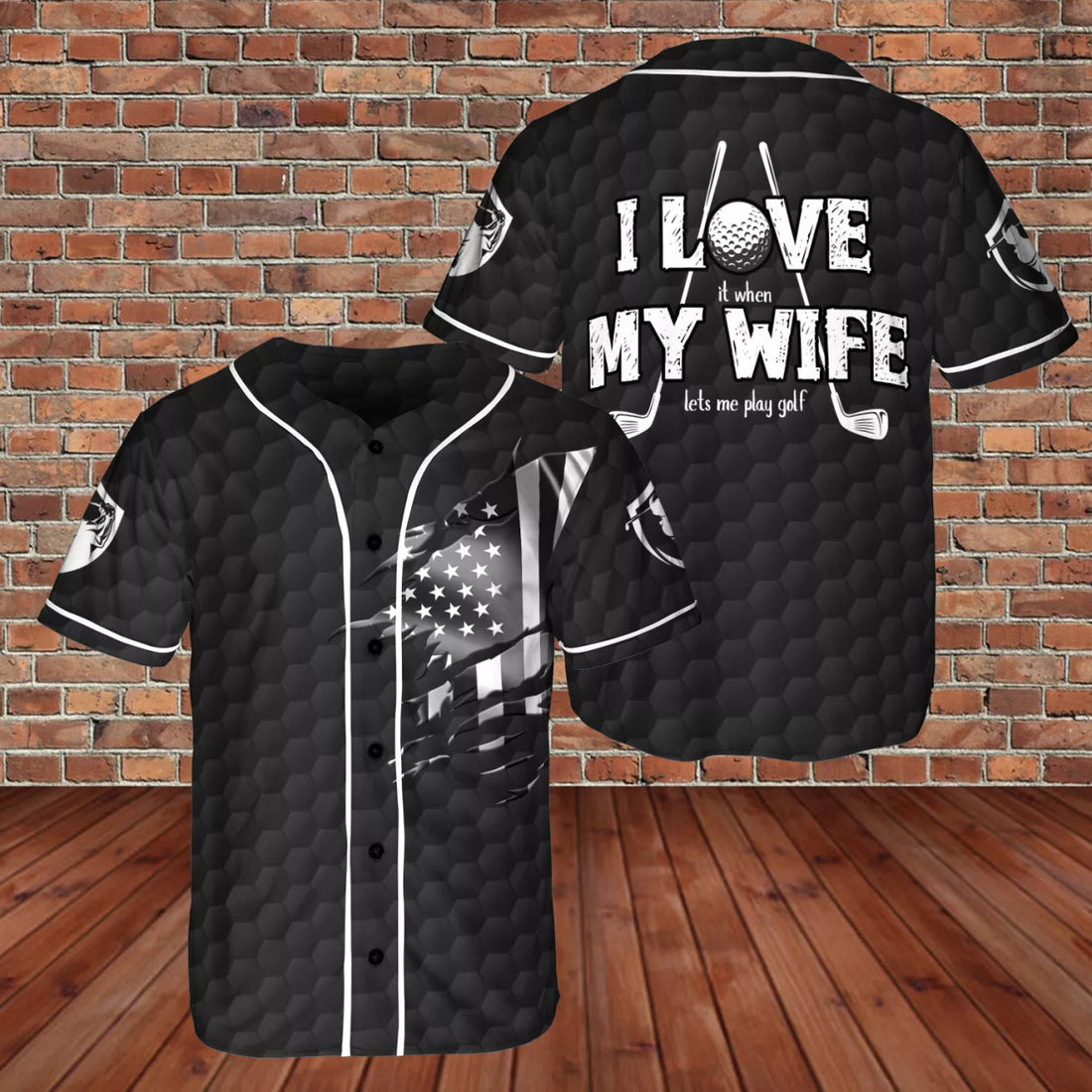 I Love My Wife - Let Me Play Golf 3D BaseBall Jersey Black Color Golfer