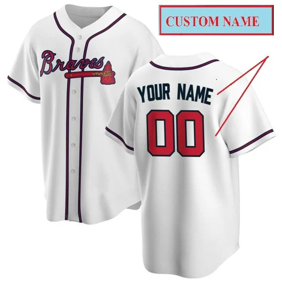 Custom Name And Number Braves Fan Made Baseball Jersey Print White